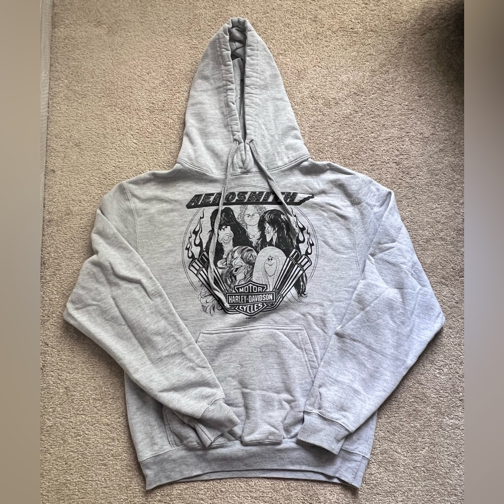 Grey Aerosmith Harley Davidson hoodie